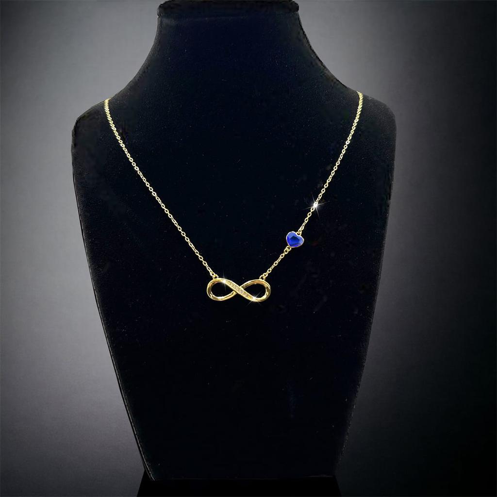 Złoty naszyjnik infinity z cyrkoniami - srebro 925 - pozłacane 24k - majestic blue - (45cm) - prezent na gwiazdkę