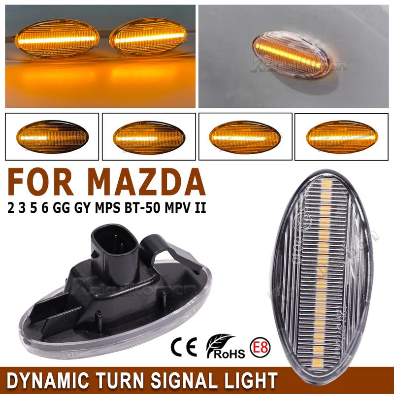 2piece LED Side Indicator Repeater Turn Signal Blinker Lamp For Mazda 2 3 5 6 GG1 GY BT-50 MPV II Smoked Clear Dynamic Lights
