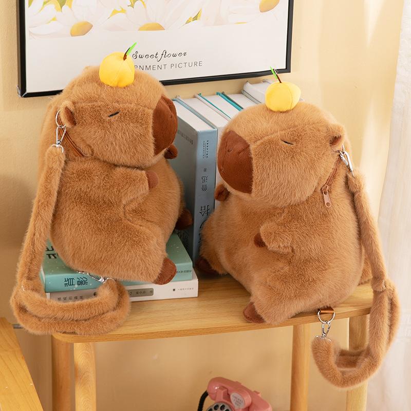 New Capybara Plush Bag Children's Backpack Mao Mao Shoulder Bag Kapibara Messenger Bag Large Capacity