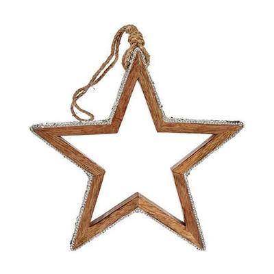 Christmas Decoration - Wooden Star - Silver - 23 X 2.5 X 40 Cm - Sparkling Glitter
