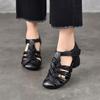 Johnature Genuine Leather Hand Woven Hollow-out Coarse Heel Sandals Retro Versatile High Heel Women's Shoes