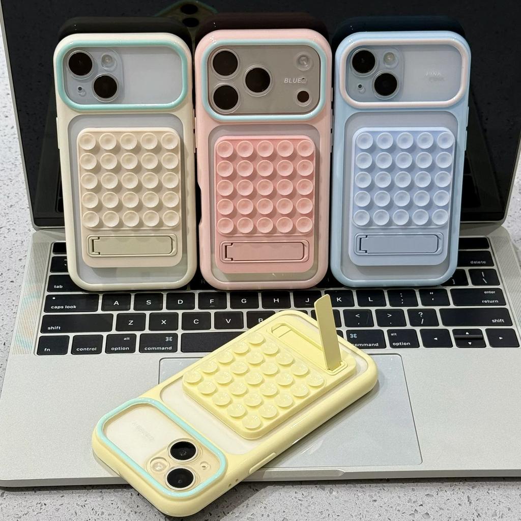 Contrasting color large window suction cup invisible bracket for Apple 17PROMAX Macaron solid color all-inclusive mobile phone case 18