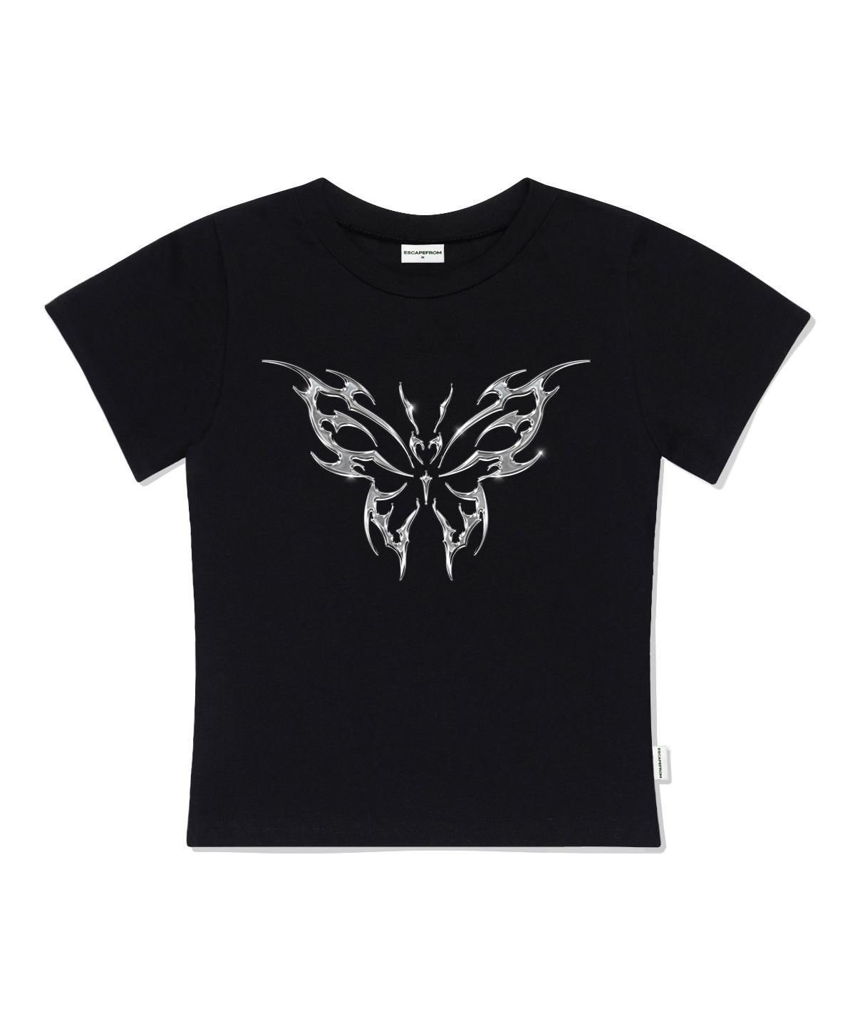 Escape From Metal Butterfly Print Slim Fit Short Sleeve T-Shirt Black M
