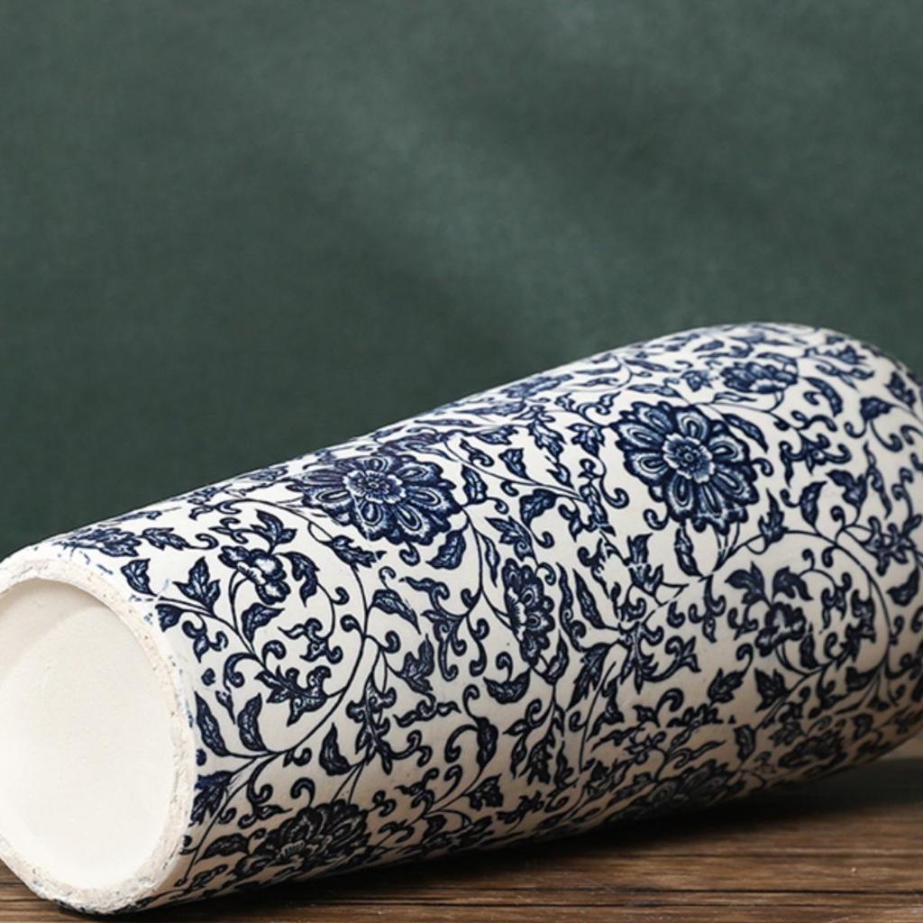 35CM Blue and White Porcelain Vase: Chinese-Style Ceramic Flower Container for Hydroponic Bamboo or Living Room Décor.