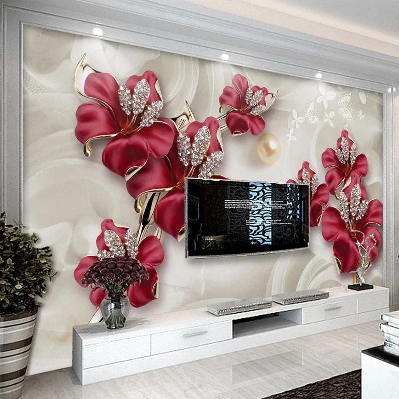 3D Photo Wallpaper Beautiful Stereo Jewelry Flower TV Wall Mural Living Room Bedroom Mural Wallpaper