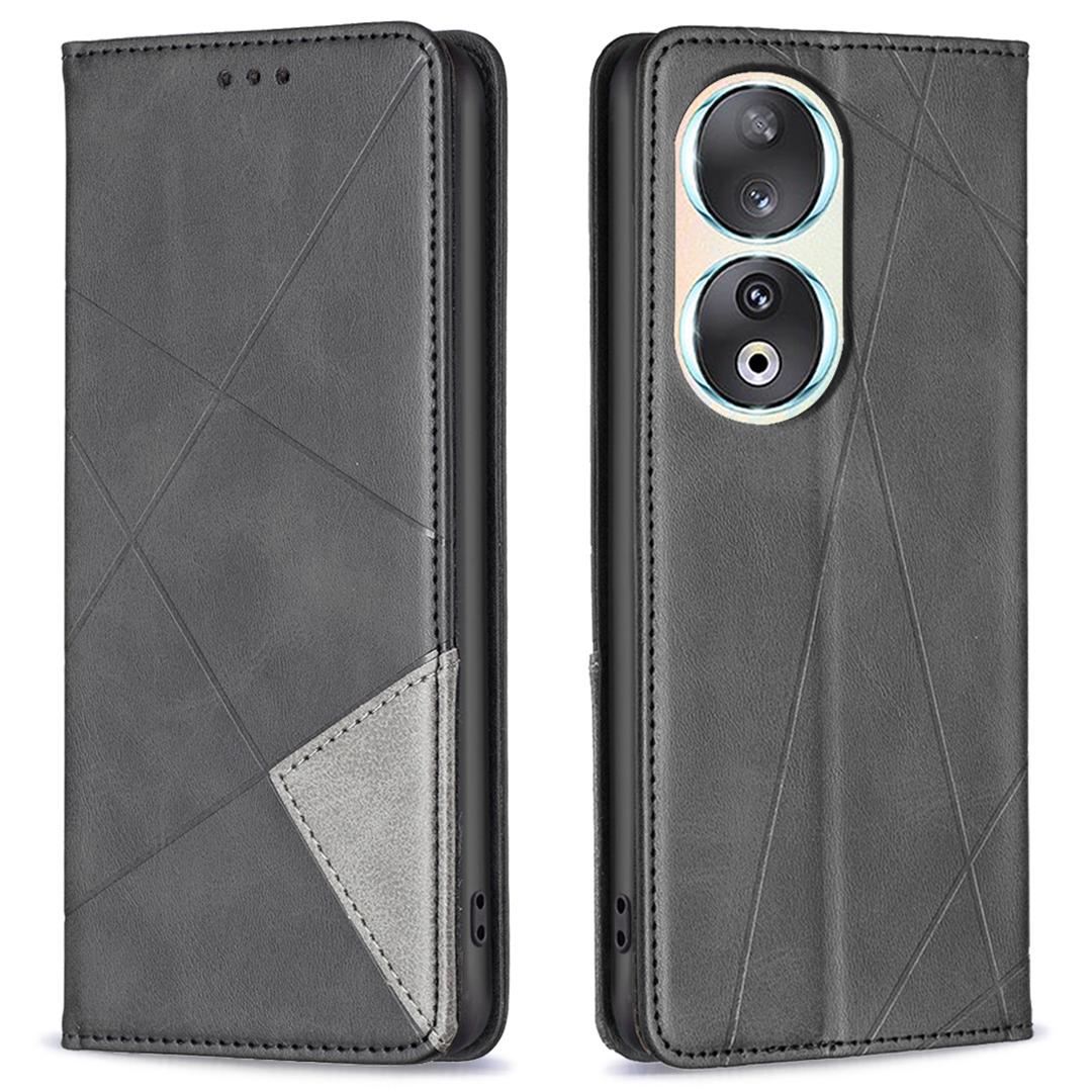 

For Honor 90 Anti-Scratch Stand Leather Cover Imprinted Line Card Slots Mobile Phone Case Black