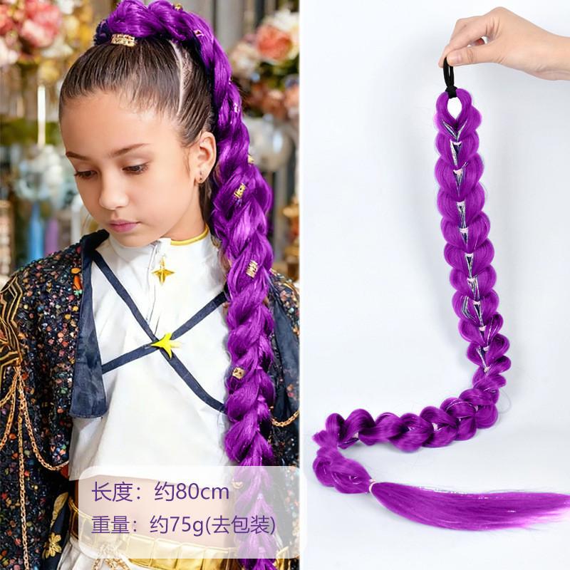 80cm Lange Lila Perücke Kpop Hunters Rumi Pferdeschwanz Cosplay Perücken Halloween Accessoires licht lila