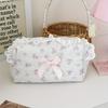 Sweet Floral Cosmetic Bag for Women - Pink Rose Design with Ruffled Edges & Ribbon Bow, Cute Makeup Bag, Playful Aesthetic
