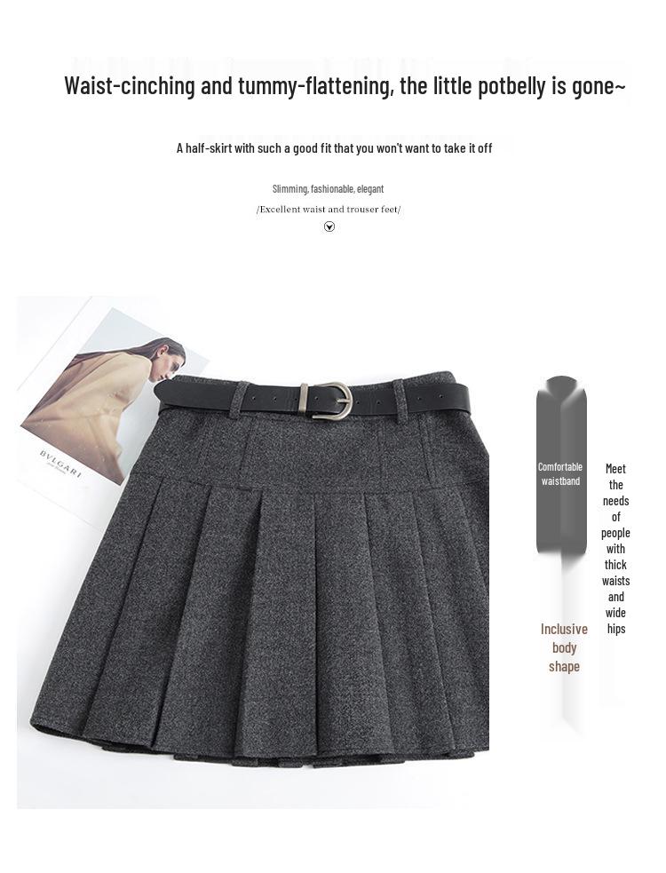 Women's 2025 Autumn/Winter High-Waisted Pleated Wool A-line Mini Skirt