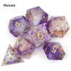 7 Pcs Purple White Resin Golden Number Sharp Edge Dice Polyhedral Dice Suitable for Role-Playing RPG  Board Game