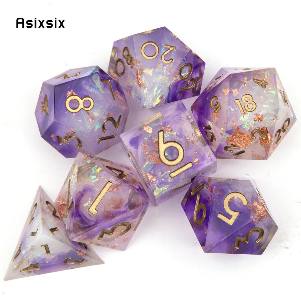 7 Pcs Purple White Resin Golden Number Sharp Edge Dice Polyhedral Dice Suitable for Role-Playing RPG  Board Game