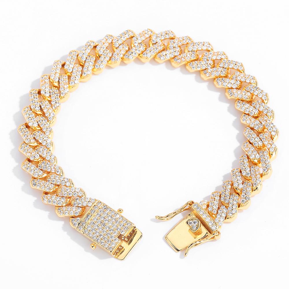 Hip Hop Shining Fashion Style 12MM Wide Buckle Diamond Cuban Necklace Bracelet Set with 5A Zircon Exquisite Jewelry