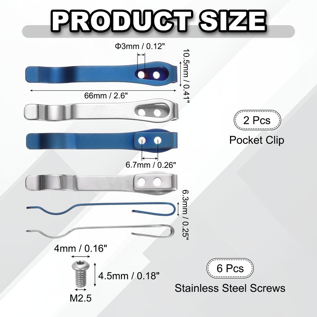 2Set Deep Carry Pocket Clip 2.6"(66mm) Length Universal Folding Knife Pocket Back Clip with Screws Man Knife Replacement Parts