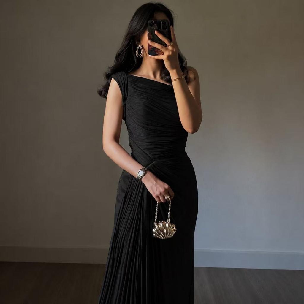 Abito da sera invernale con paillettes e nastro arricciato per donna, abito formale in stile europeo e americano per il commercio transfrontaliero