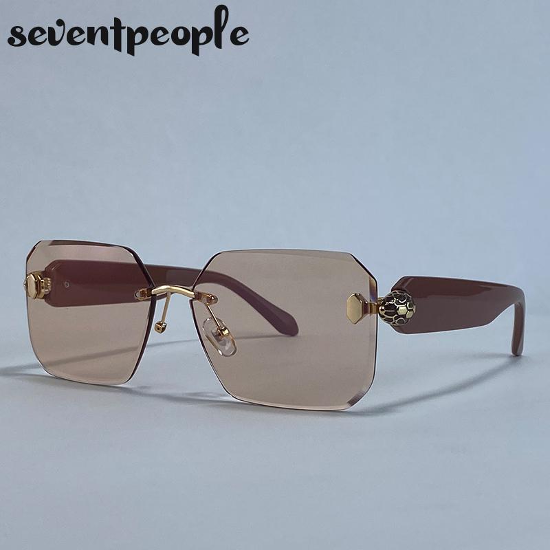 Oversized Rimless Square Sunglasses Women  Luxury Brand Trendy Punk Frameless Sun Glasses For Ladies Vintage Outdoor Shades