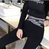 Leggings Cross Waist Stretch Outer Wear Thin High Waist Letter Magic Nine-Point Black Pants