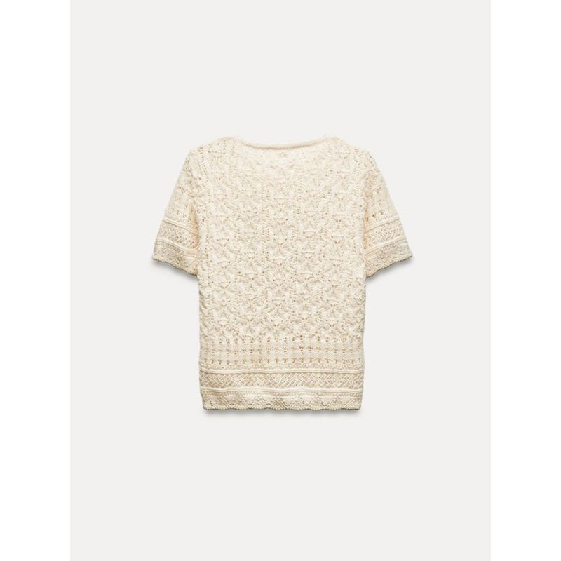 Za2024 Summer New Product Women's Clothes Artificial Pearl Decorated Row Button Mesh Knitting Short Sleeve Jacket 9598123 712