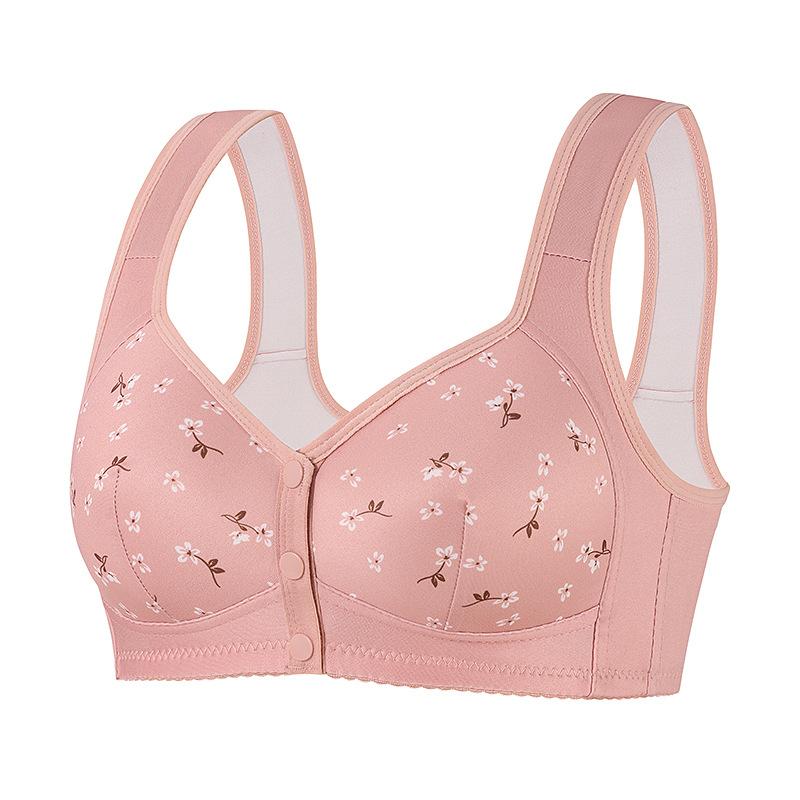 Large size bra popular setting cup front buckle underwear women's printing steel rimless vest type large size underwear
