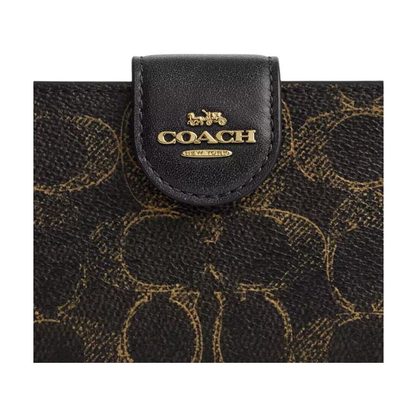 Coach Corner Zip 12 Letter Print Coated Canvas And Leather Wallet Medium Women Wallet Brown CEC28-IMBRN