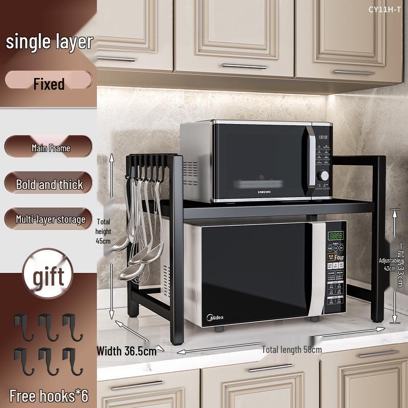 Retractable Microwave Oven & Rice Cooker Multi-layer Shelf: Space-saving Kitchen Countertop Storage Rack.
