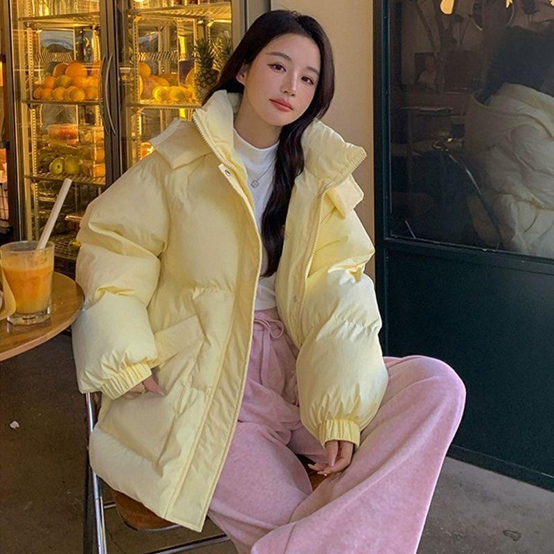 

Корейская свободная и стильная хлопковая куртка с капюшоном, зимнее пальто College Wind, утолщенное пальто-хлеб S жёлтый