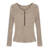 Henley Collar Cable Knit Slimming Base Layer Top for Women - Autumn/Winter Elegant Slim Fit Long Sleeve
