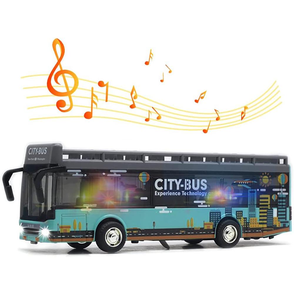 1/50 Patrový turistický autobus pro batolata, Hrací vozidla z lité slitiny se zvuky a světly, Hračky městských aut s natahovacím pohonem a otevíratelnými dveřmi