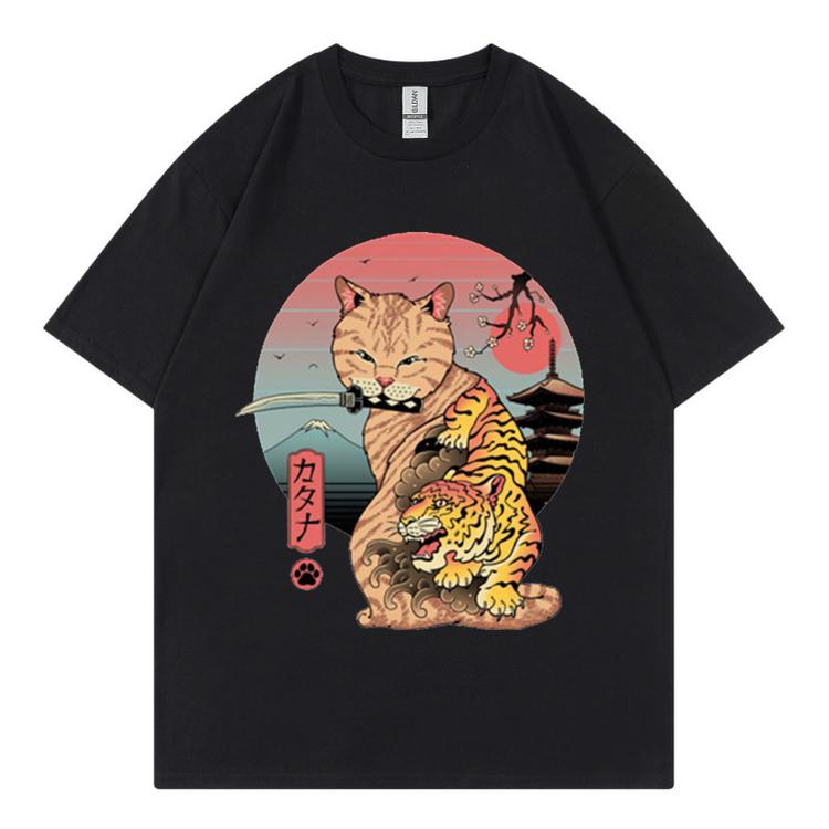 Summer New Hot Stamping Printing Short Sleeve Raglan Sleeve Japanese Anime Sushi Cat 2 Tshirt