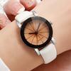 Black White 2pcs/Set Fashionable Round Shape Women's Leather Quartz Watch