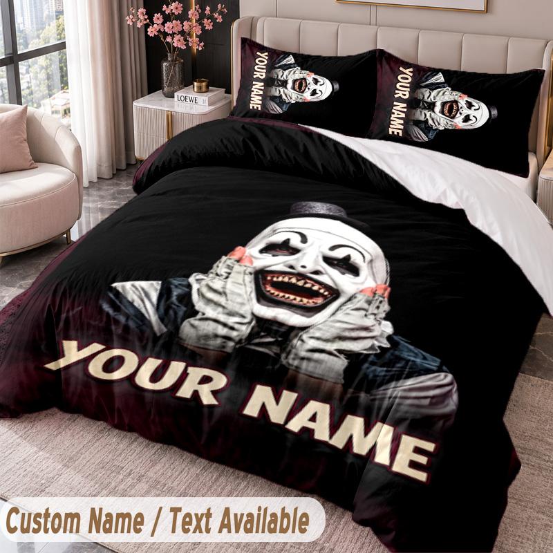 Custom Name Text 3Pcs Bedding Set Terrifier Art the Clown Duvet Cover And Two Pillowcases