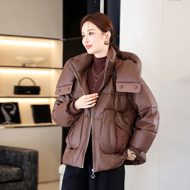 

Женская короткая куртка из овчины, новый стиль, куртка из натуральной кожи со съемным капюшоном, повседневная, свободная и универсальная L