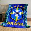 Blue and green leopard print background with a Brazil CBF emblem. for all seasons blanket lunch break throw gift