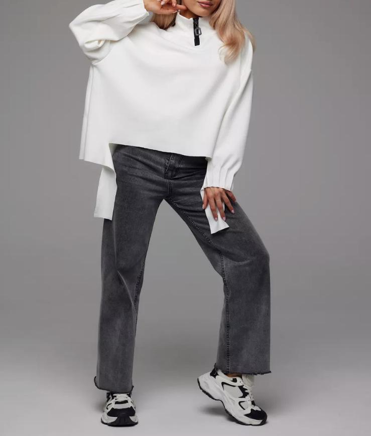 Autumn 2025 Women's European & American Solid Color Zipper Loose Sweatshirt