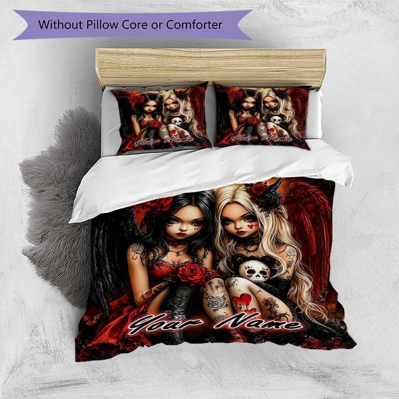 3pcs Custom Name Dark Angelic Fantasy Bedding Set Printed Bedding Set Duvet Cover Closure Includes 1 Duvet Cover & 2 Pillowcases Bedroom Decor