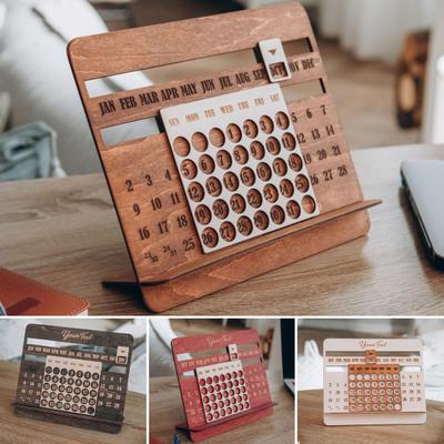 2025 Perpetual Calendar Wooden Desktop Calendar 12 Months Desk Slider Calendar for Home Office School Decor