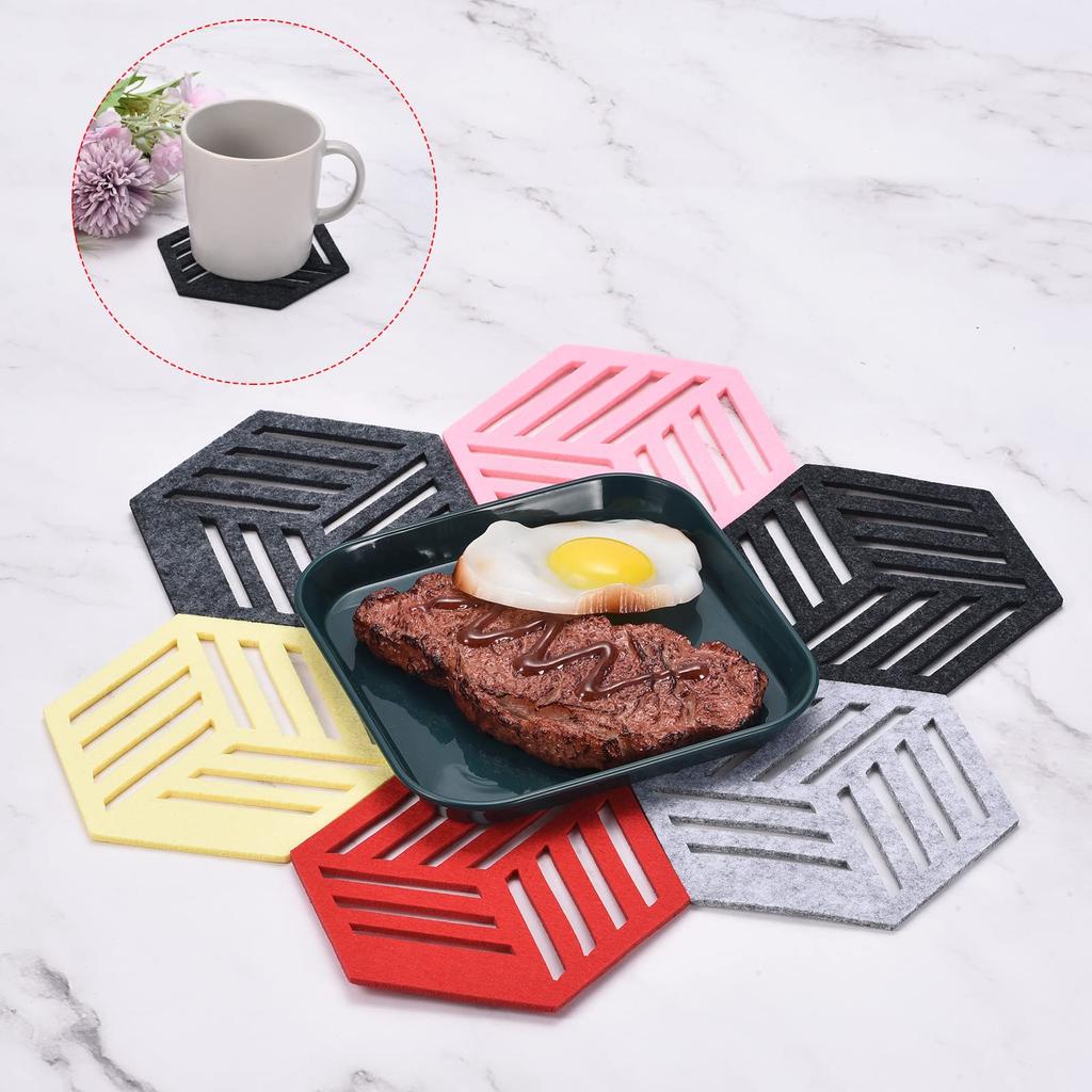Uxcell Felt Coasters, 4-Piece Hexagonal Mat Pad for Drink Cups, Pots, Bowls, Vases, Dark Gray