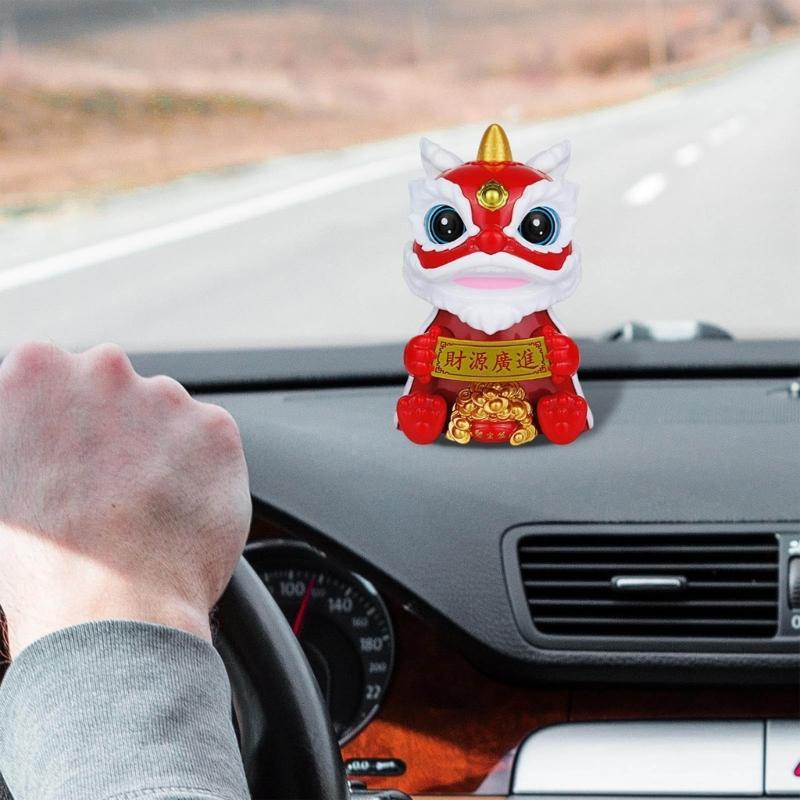 Lucky Lions Dance Solar Car Decoration Traditional Festival Dashboards Ornament Easy Installation For Home And Vehicle