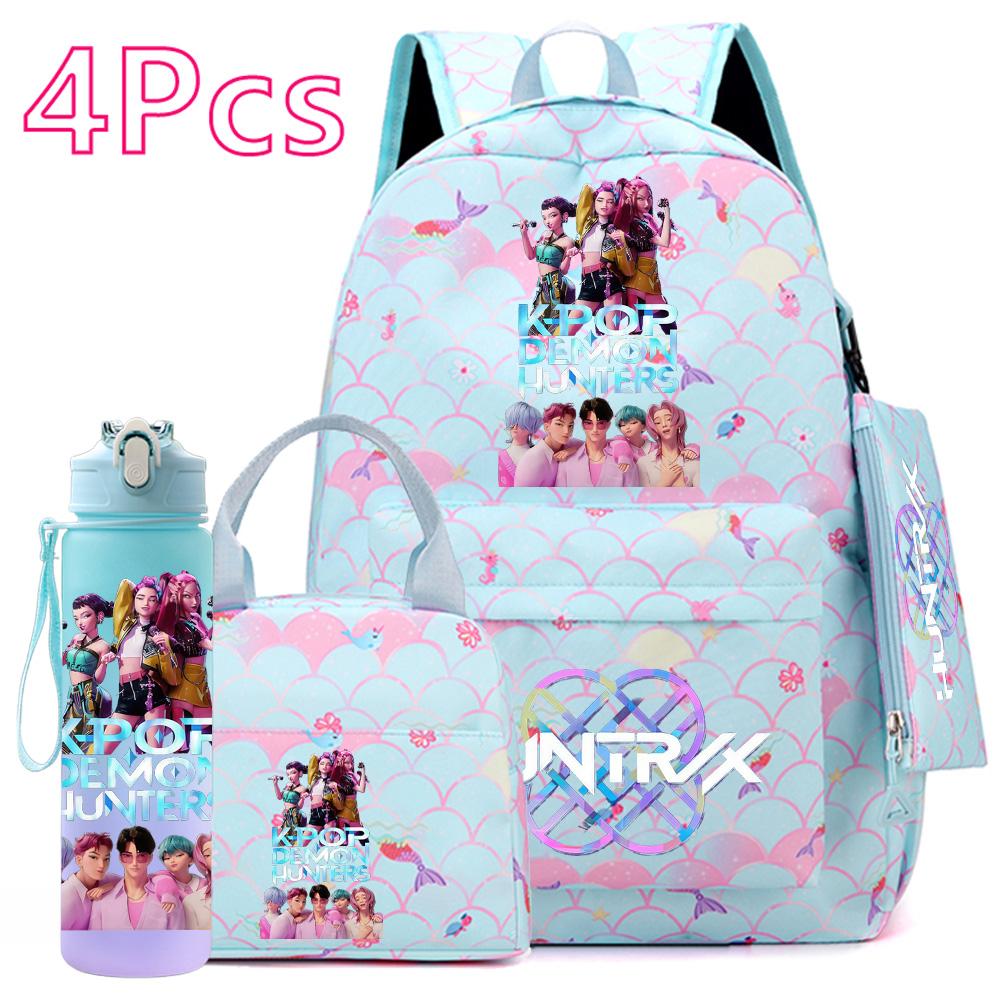 4 Stück/Set Anime KPOP Bedruckter Rucksack mit Handtasche Federmäppchen 750 ml Wasserflasche für Teenager Schüler Junge Mädchen Große Kapazität Schultasche Schultasche