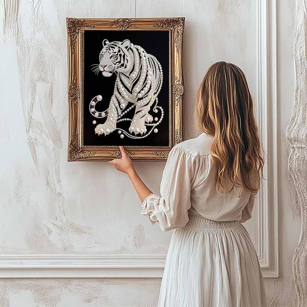 Perlmutt Weißer Tiger DIY Diamantmalerei Kits 15,7x19,6 Zoll Edelstein Kunst Diamantmalerei Kits Ohne Rahmen für Erwachsene Geschenkidee Heimwanddekoration