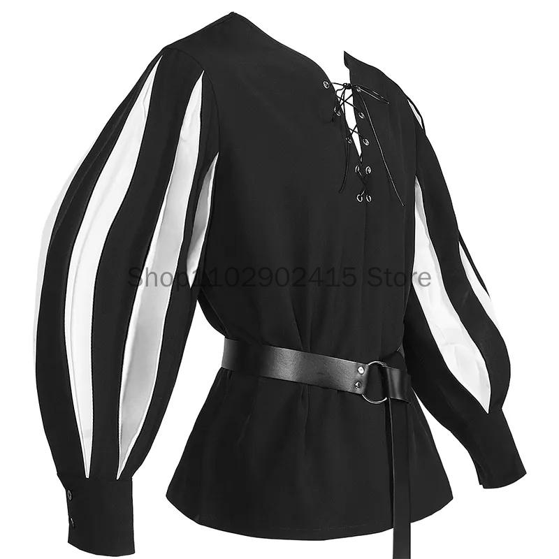 Costume Médiéval Homme Guerrier Landsknecht Chemise Tunique Allemand Larp Pirate Adulte Halloween Hauts à Lacets Tenue Renaissance XXL black