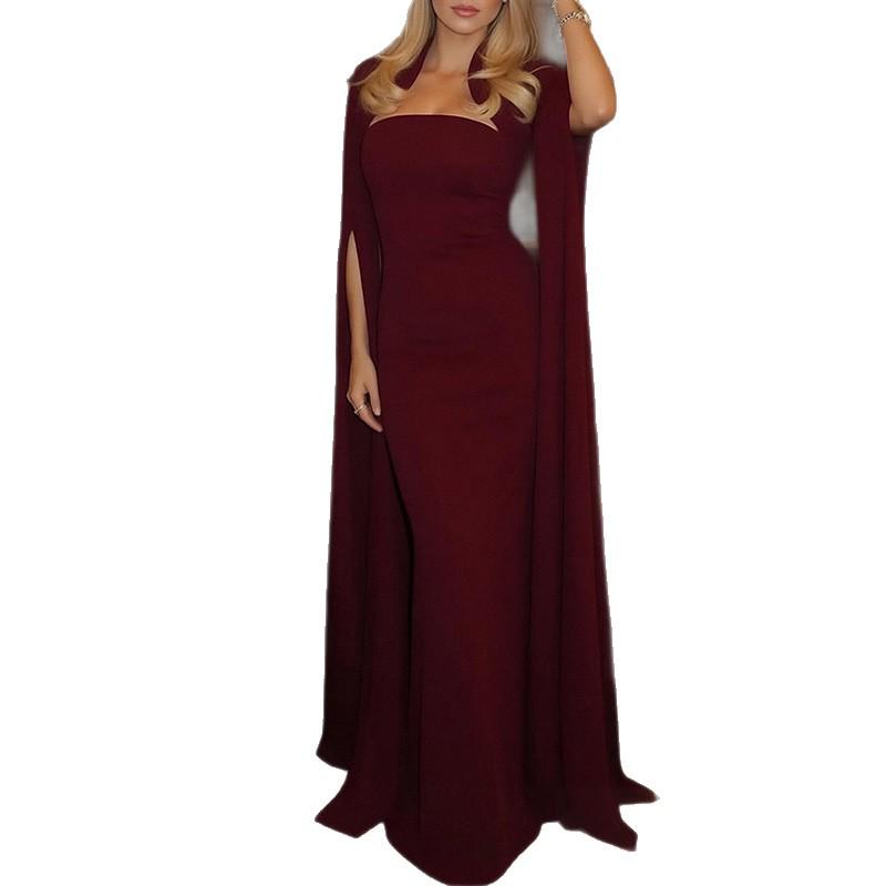 2026 Spring Women's Elegant Solid Color Slit Dresses - European & American Style