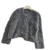 Women's Beaded Faux Mink Fur Coat - Korean Style Knit Cardigan, Spring/Autumn Long Hair Outerwear.