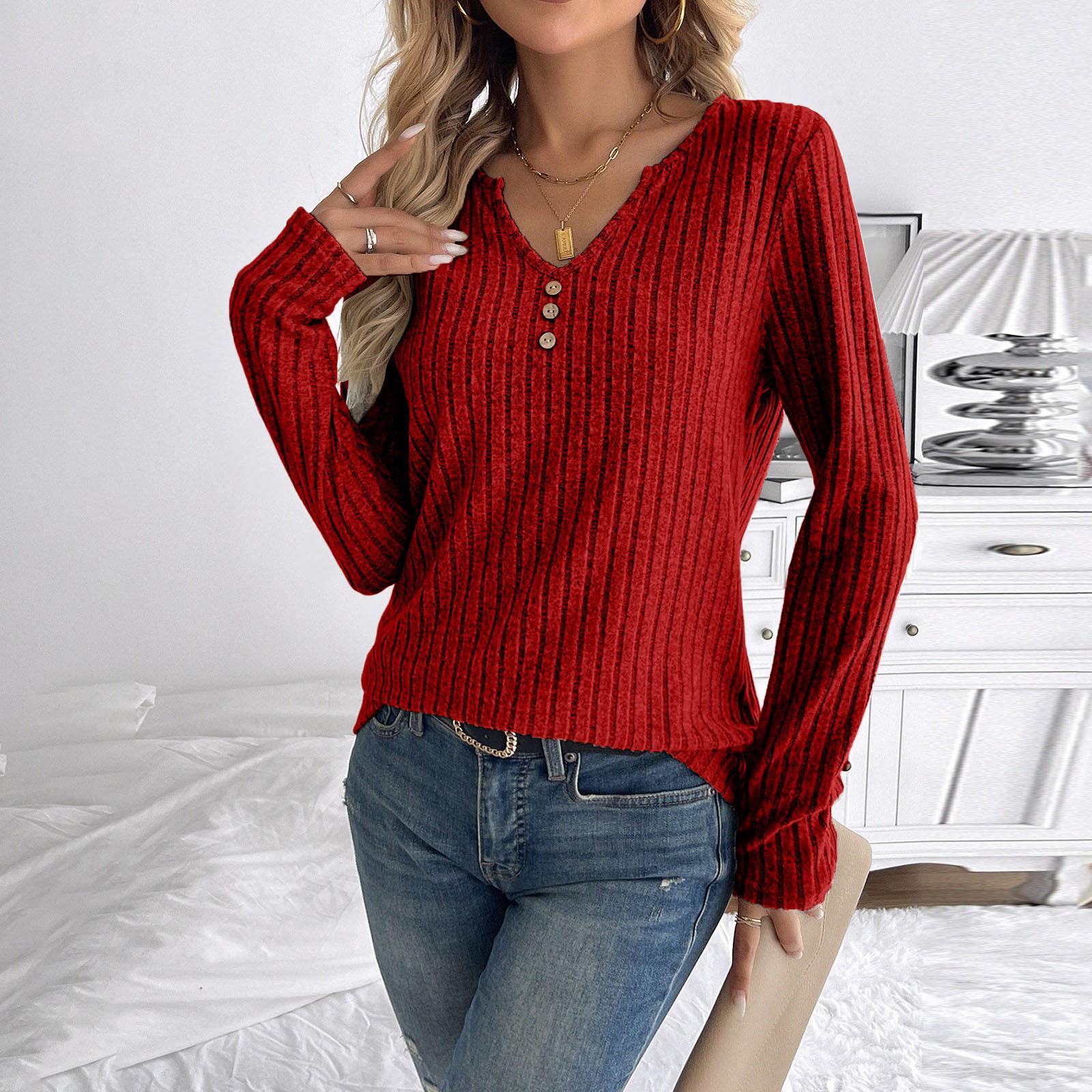 

Women s Solid-Color Ribbed Long-Sleeve Top XL красный