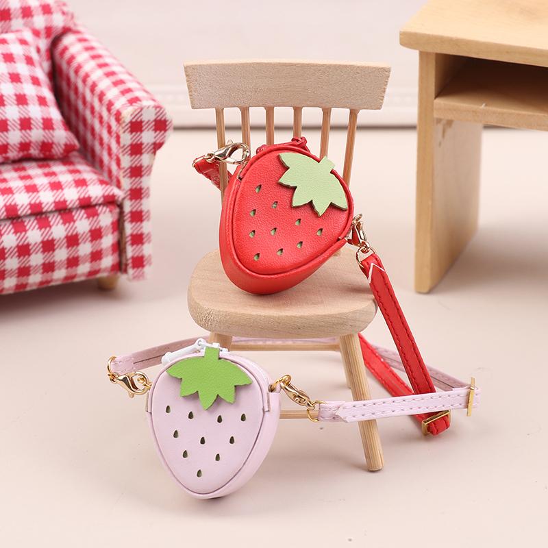 1/12 Doll Strawberry Crossbody Bag Shoulder Bag Doll Fashion Clothes Accessories Dollhouse Decoration Pretend Play Toy