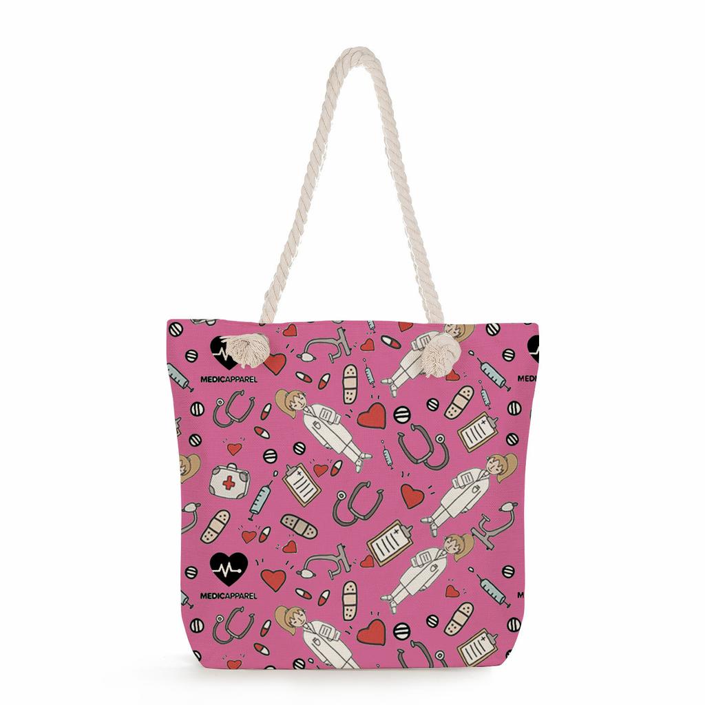 Multifunctional  Nurses Series Printed Thick Rope Shoulder Beach Bag 7589 CLE
