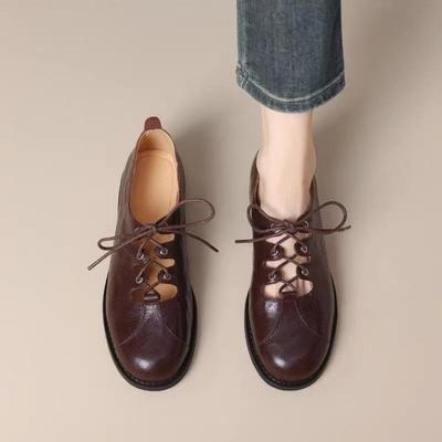 NUOVI Mocassini da Donna Autunno/Primavera Scarpe a Punta Rotonda Tacco Basso Scarpe in Vera Pelle da Donna Décolleté da Donna con Lacci Incrociati Scarpe Fatte a Mano