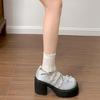 Internet Celebrity Temperament French Silver Light Mouth Thick Heel High Heels Women's 2025 New Spring Versatile Height Mary Jane Shoes