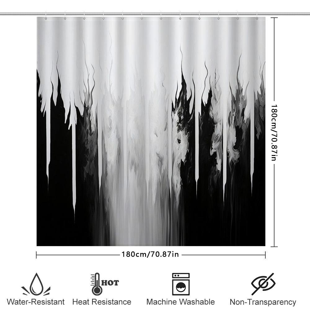 Modern Black White Shower Curtain With Abstract Art Design For Bathroom Decor Various Sizes Available