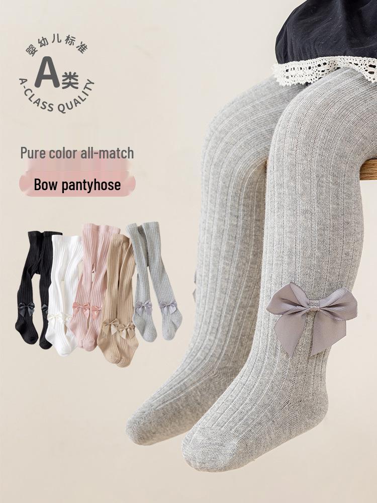 Bow Stripe Tights for Girls - Spring & Autumn High-Elastic Children's Socks