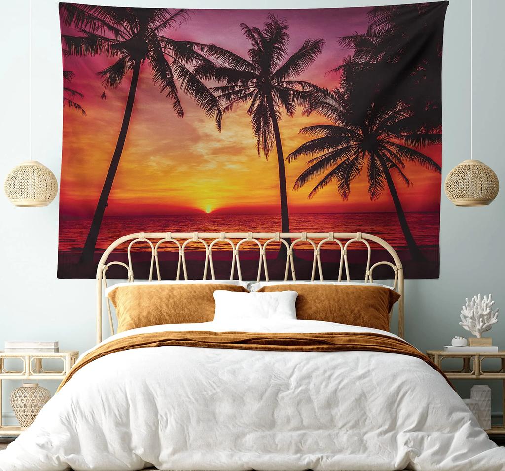 Ocean Sunset  Landscape Tapestry Purple Clouds and Gloden Sunshine Tapestry Wall Hanging Decoration for Dorm Living Room Bedroom